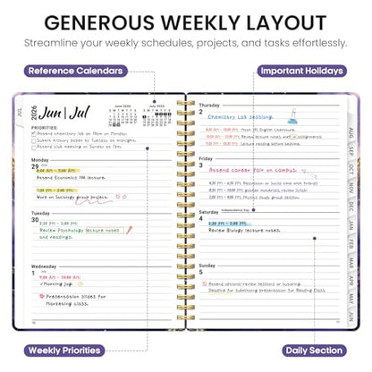Planner 2026-2027, Academic Year Weekly and Monthly Calender Planner, from Jul 2026 - Jun 2027, Spiral Bound School Planning Book, Perfect for Teacher, Student, Women & Men, A5 (6.3" x 8.5"), Cosmic Amethyst - color: L-Cosmic Amethyst, size: (6.3"x8.5")a5