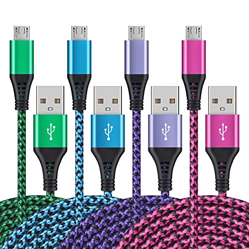 Micro USB Cables [4Pack/6Ft] AILKIN Android USB 2.0A Male to Micro B Charger Cord, Fast Charging Speed Data Wire Nylon Colored Braided Powerline Cable for Samsung Galaxy S7 S6 J7 J3 J8 A01 Kindle Fire - size: 6ft, style: Micro USB