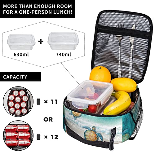 YETTA YANG Sea Turtle Beach Starfish Ocean Portable Lunch Bag Insulated Lunch Box Reusable Totes For Women Men Work Picnic Camping - color: Black8