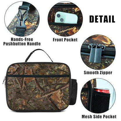 Camo Lunch Bag Insulated Reusable Lunch Box Kids Girls Boys Cooler Thermal Tote Bag For Men Women School Work Picnic - color: Camo