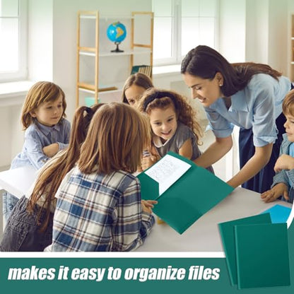 Gueevin 50 Pcs Plastic Folders with Two Pockets, Back to School Two Pocket Folder Fit Letter Size, Heavy Duty School Business Card Holder for Home Office Teachers(Dark Green) - color: Dark-green