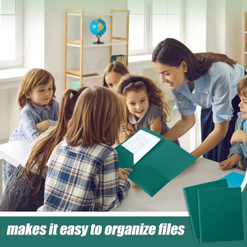 Gueevin 100 Pack Plastic Folder with Pockets, 2 Pocket Folders, Plastic Glossy Folders Fit Letter Size Paper, Heavy Duty Durable File Folder with Business Card for Home Office School (Teal Green) - color: Teal Green