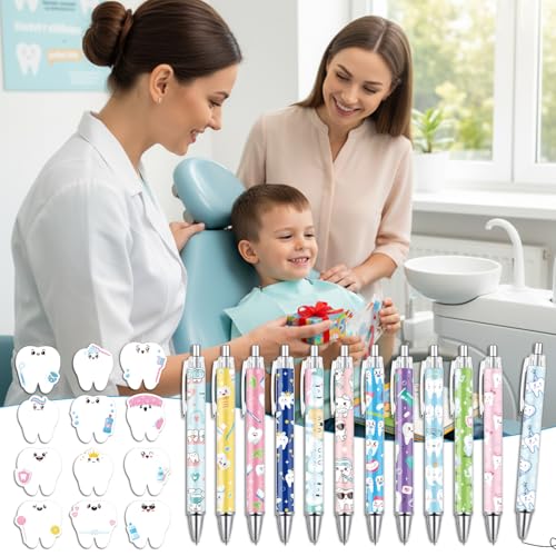 Dental Sticky Notes with Pens Gifts - Wxiben 24 Pcs Dental Assistant Ballpoint Pens Teeth Notepads Set Dental Hygienist Assistant Appreciation Gifts for Party Office Home Coworkers Women Doctor Nurse - color: Dental Assistant