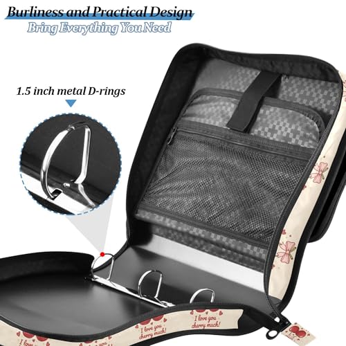 Cute Cherry Zipper Binder with Shoulder Strap, 500 Sheets Capacity, Multiple Pockets 1.5Inch 3 Ring Zipper Binder - color: Cherry