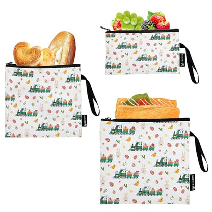 Reusable Food Storage Bags Easter Rabbit 3 Pack Set Lunch Bag Compact Sandwich Snack Bag Small Medium Large for Lunch, Travel & Organization - color: Bag 24