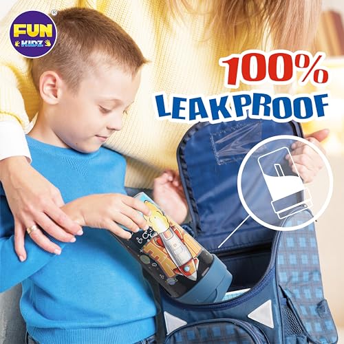 17oz Rocket Kids Water Bottle, Toddler Spout Cover and Carry Handle Design Lid Leak Proof BPA free Cup for Boys Ages 3+ Dishwasher Safe for Sports School Travel with Silicon Straw