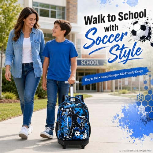 AGSDON Rolling Backpack for Boys, Men Roller Wheels Bookbag,Wheeled School Bag with Wheels for Teens-Soccer - color: Soccer