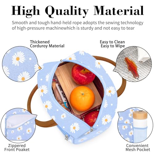 Coobiiya Insulated Lunch bag Women，Reusable Cute Lunch Box for Women | Large Capacity Lunch Tote Cooler Thermal Leakproof for Work Travel Picnic - color: Blue Daisy
