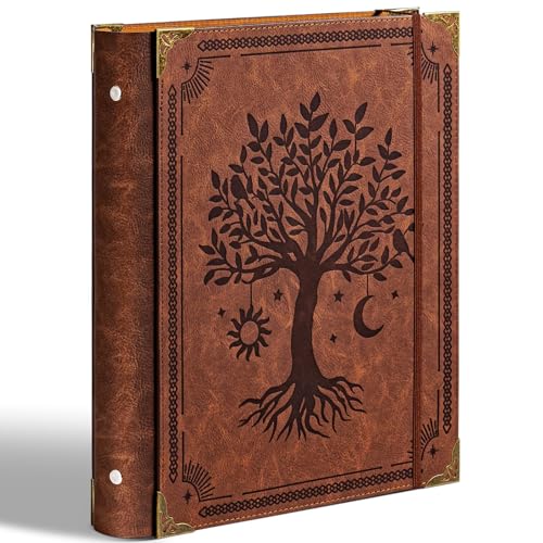 Ovesmusl PU Leather 3 Ring Binder Fits 8.5"x11" Letter Size Paper, 1.5 Inch Round Ring Binder Holds 350 Sheets, Notepad Paper Cover Loose Leaf Organizer, Brown Tree - color: Brown Tree, size: 1.5" Ring