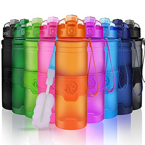ZORRI Sports Water Bottle, 400/500/700ml/1L, BPA Free Leak Proof Tritan Lightweight Bottles for Outdoors,Camping,Cycling,Fitness,Gym,Yoga- Kids/Adults Drink Bottles with Filter, Lockable Pop Open Lid - color: Orange, size: 17 Ounces