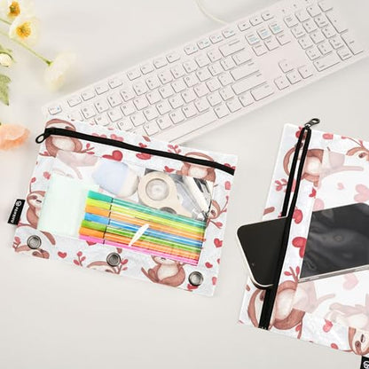 Cute Sloths Novelty Binder Pencil Pouch 3 Ring Clear Pouches with Zipper Pen Organizer for Office College School, 2 Pack - color: Multi-cute Sloths Novelty