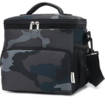 GYEUKHAM Insulated Reusable Lunch Bag Adult Large Lunch Box for Women and Men with Adjustable Shoulder Strap,Front Zipper Pocket and Dual Large Mesh Side Pockets,Black Camo - color: BlackCamo