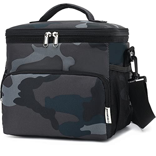 GYEUKHAM Insulated Reusable Lunch Bag Adult Large Lunch Box for Women and Men with Adjustable Shoulder Strap,Front Zipper Pocket and Dual Large Mesh Side Pockets,Black Camo - color: BlackCamo