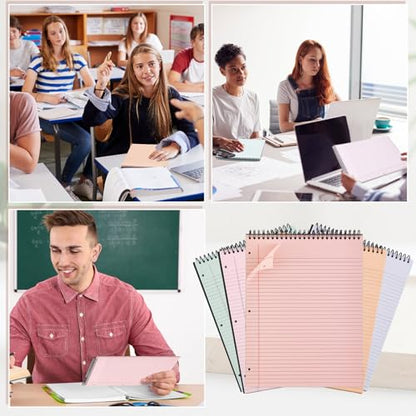 MotiMind 10 Pack 8.5" x 11" Top Spiral Notebook with 3 Hole Punched Light Colors Legal Pads College Ruled Notepad 50 Sheets Hard Cardboard Paper Wirebound Notepad for Office School Business - color: Light Colors