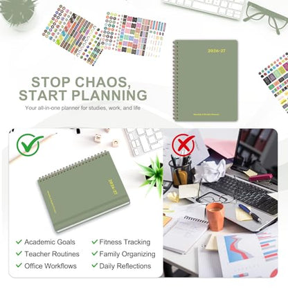 Planner 2026-2027, Weekly and Monthly Academic Year Calendar Planner, July 2026 - June 2027, Daily Agenda Book for Office School Supplies, Letter Size(8.5'' x 11'') - color: C-Green, size: 8.5"x11"(Jul 2026-Jun 2027)