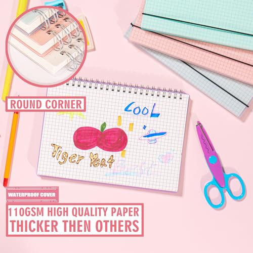 OWSC 4 Pack Graph Spiral Notebook, Hardcover Notebooks for Work A5 Graph | 5.9 x 8.3 IN Notebooks College Ruled for Note Taking, School and Journal with 80 Sheets/160 Pages 110 GSM Thick Papers - size: Graph-A5-4 Pcs