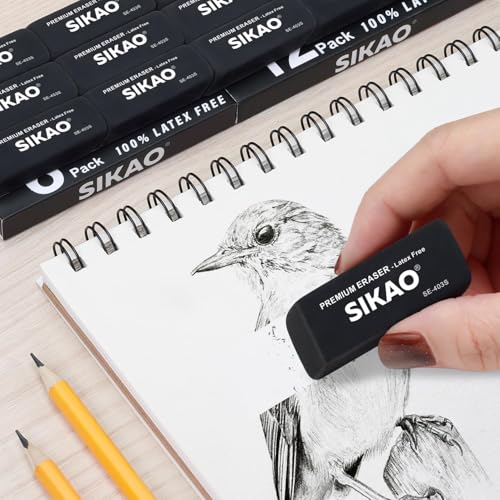 Black Erasers, 12 Pack Block Pencil Erasers | Latex-Free & Smudge-Free Beveled Rubber Erasers for School Supplies, Classroom, Office & Homework - style: Black