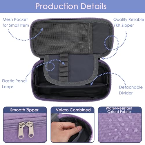 FlowFly Large Capacity Pencil Case for Kids, Boys & Girls – Zippered Multi-Functional Pen Pouch, Soft & Portable Pencil Bag for School, Teens, Students, Purple - color: Purple