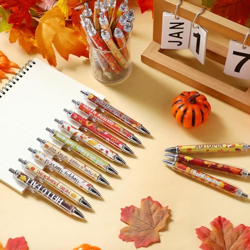 Cholemy 48 Pcs Thanksgiving Pens Bulk Fall Ballpoint Pens Autumn Maple Leaf Pumpkin Turkey Black Ink for Thanksgiving Party Autumn Harvest Gift Office Supplies - style: Fall