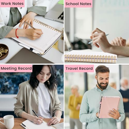 FLYING EAGLE Leather Spiral Notebooks for Work 5 Subject Notebook College Ruled with Dividers Pen, 360 Pages B5 Hardcover Lined Journals for Women Men Writing,Pink - color: C.pink