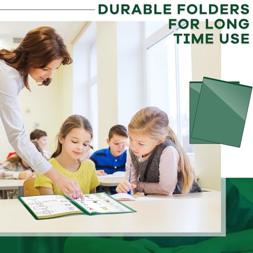 Henoyso 24 Pcs School and Home 2 Pocket Folders with 4 Clear Inner Pockets Plastic Heavy Duty Homework Folders Parent Teacher Communication for Student Home Office Classroom,11 x 9 Inch (Dark Green) - color: Dark Green
