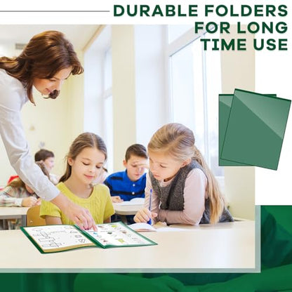 Henoyso 12 Pcs School and Home 2 Pocket Folders with 4 Clear Inner Pockets Plastic Heavy Duty Homework Folders Parent Teacher Communication for Student Home Office Classroom,11 x 9 Inch (Dark Green) - color: Dark Green