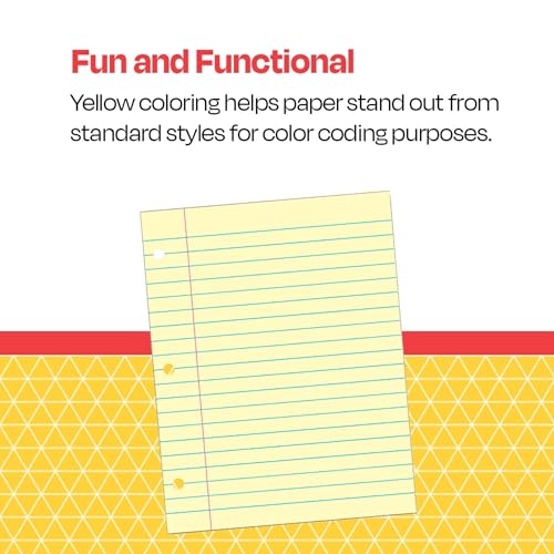School Smart 3-Hole Punched Filler Paper, 8-1/2 x 11 Inches, Yellow, 100 Sheets