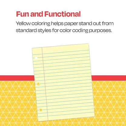 School Smart 3-Hole Punched Filler Paper, 8-1/2 x 11 Inches, Yellow, 100 Sheets