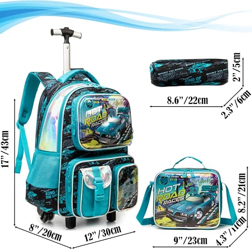 School Kids Rolling Backpack for Boys 17" Multiple Function Pockets - color: Blue-240525-lg
