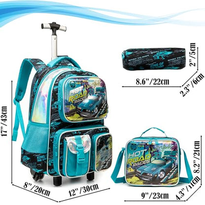 School Kids Rolling Backpack for Boys 17" Multiple Function Pockets - color: Blue-240525-lg