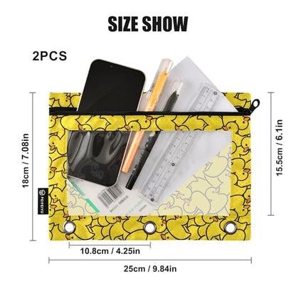 Wamika Yellow Duck Binder Pouches 3 Ring for Boys Girls School Office College Supplies Cute Ducks Animals Pencil Pouches Case Bag with Clear Window and Zipper 2 pack - color: Frog