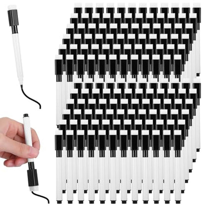 200 PCS Fine Point Tip Magnet Pens Black Dry Erase Markers with Eraser Cap Mini White Board Markers Dry Erasable Marker for Office School Supplies