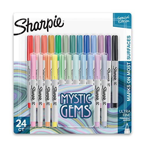 Sharpie Permanent Markers, Mystic Gems Special Edition Pack, Ultra Fine Point, Assorted Colors, 24 Count - Arts & Crafts, Office Supplies - size: Ultra Fine Tip, style: Mystic Gems