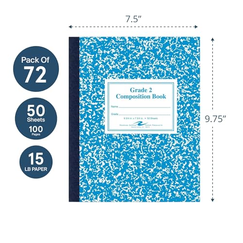 ROARING SPRING Primary Composition Book, Handwriting Notebook for Kids (K - 2nd Grade), Grade 2 Ruled, 3/4" Skip-Line Manuscript Paper, Flexible Cover, 9.75" x 7.5", 50 Sheets/100 Pages, 72 Pack - color: Blue Marble