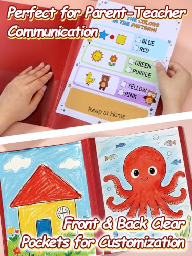 Apipi 24 Pcs Take Home Folders with Pockets for Elementary Students, Red | Durable Kindergarten Parent-Teacher Communication Plastic Folders, Back to School Teacher Supplies for Classroom - color: Red