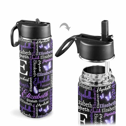Personalized Water Bottles with Name for Kids, Custom Butterfly Water Bottle Stainless Steel Water Tumbler Customized Gifts - color: Color_13