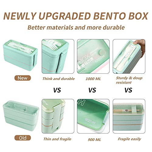 Bento Box Upgrade Japanese Lunch Box Kit,3 Layer Stackable Leakproof Lunch Box Containers with Accessories,Wheat Straw Bento Lunch Box for Kids and Adults