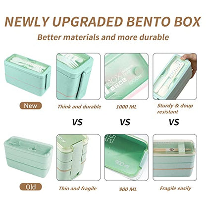 Bento Box Upgrade Japanese Lunch Box Kit,3 Layer Stackable Leakproof Lunch Box Containers with Accessories,Wheat Straw Bento Lunch Box for Kids and Adults
