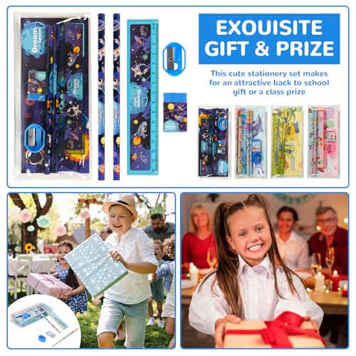 24 Sets Back to School Gifts Cute Stationery Set Back to School Supplies First Day of School Bithday Gifts Including Pencils Eraser Ruler Sharpeners for Classroom Rewards