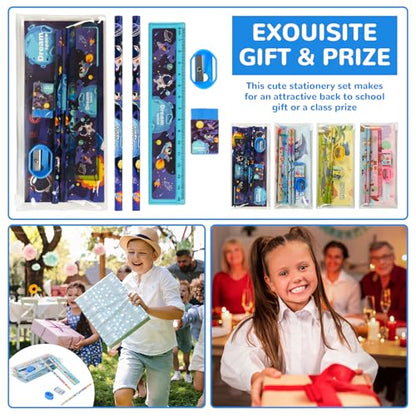 24 Sets Back to School Gifts Cute Stationery Set Back to School Supplies First Day of School Bithday Gifts Including Pencils Eraser Ruler Sharpeners for Classroom Rewards