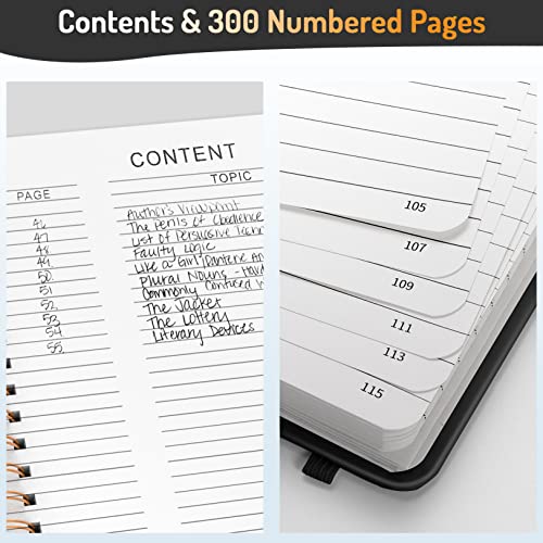 Forvencer Lined Spiral Journal Notebook with 300 Numbered Pages, B5 College Ruled Thick Journals for Writing with 100GSM Paper, Hardcover Notebooks with Contents for Work, School, Women, Men, Black | College Ruled Thick Journals for Writing with 100GSM Pa