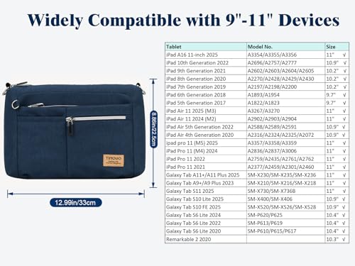 TiMOVO 9-11" Anti-Theft Tablet Sleeve with Strap for iPad, Indigo | Anti-Theft Design Tablet Bag with Shoulder Strap, Fits iPad 10.9"/10.2", Air 11/5th/4th Gen 10.9", Galaxy Tab A9+ 11" - color: Indigo