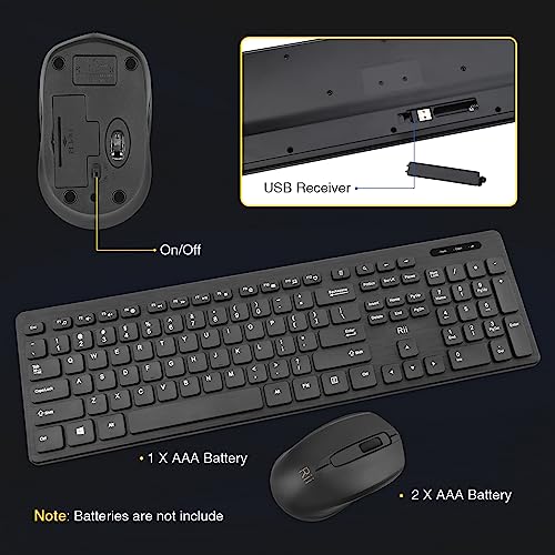 Wireless Keyboard and Mouse Combo - Rii Standard Office PC Keyboard and Optical Wireless Mice (Black) - color: Black