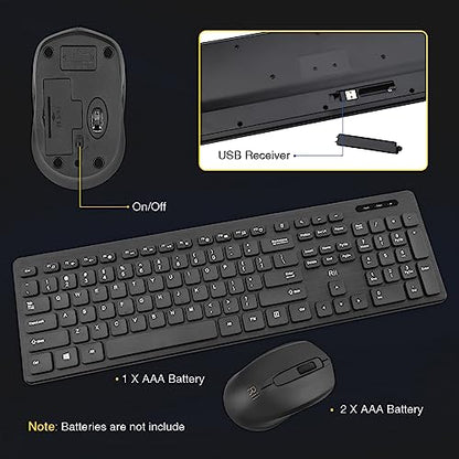 Wireless Keyboard and Mouse Combo - Rii Standard Office PC Keyboard and Optical Wireless Mice (Black) - color: Black