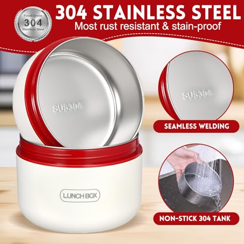 Dandat 2 Pcs Portable Insulated Lunch Containers Thermal Bento Box with Bag Fork Knife Stainless Steel Lunch Box 15.2 oz 21 oz Separate Stackable Food Jar for Adult Men Women(Red) - color: Red
