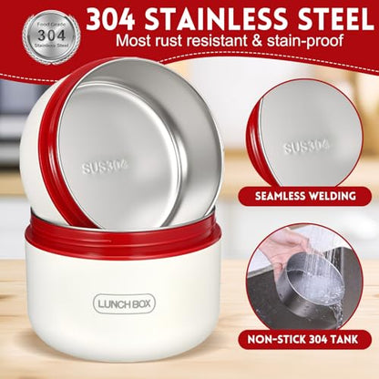 Dandat 2 Pcs Portable Insulated Lunch Containers Thermal Bento Box with Bag Fork Knife Stainless Steel Lunch Box 15.2 oz 21 oz Separate Stackable Food Jar for Adult Men Women(Red) - color: Red