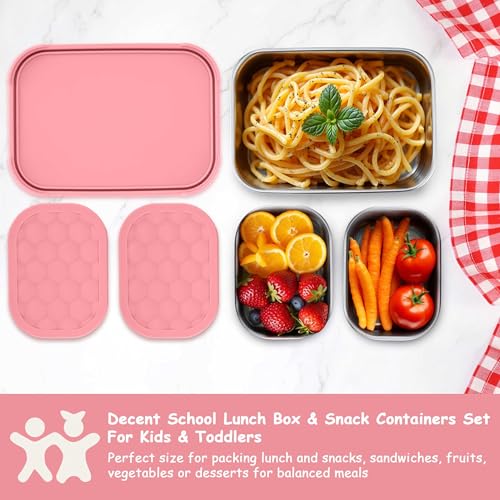 Homikit 3 Pack Kids Lunch Box Set, 18/10 Stainless Steel Bento Boxes with Silicone Lids Leak Proof, 5 Cups Reusable Metal Food Snack Containers for School Daycare, Nontoxic & Dishwasher Safe, Pink - color: Pink, size: Medium