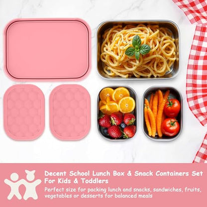 Homikit 3 Pack Kids Lunch Box Set, 18/10 Stainless Steel Bento Boxes with Silicone Lids Leak Proof, 5 Cups Reusable Metal Food Snack Containers for School Daycare, Nontoxic & Dishwasher Safe, Pink - color: Pink, size: Medium
