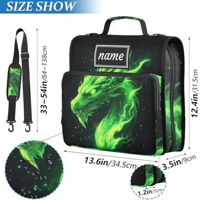Kcldeci Personalized Zipper Binder 3 Ring，Green Fire Head of Dragon Custom Zipper Binder Organizer 1.5inch for School and Office Expanding File Folder - color: E3