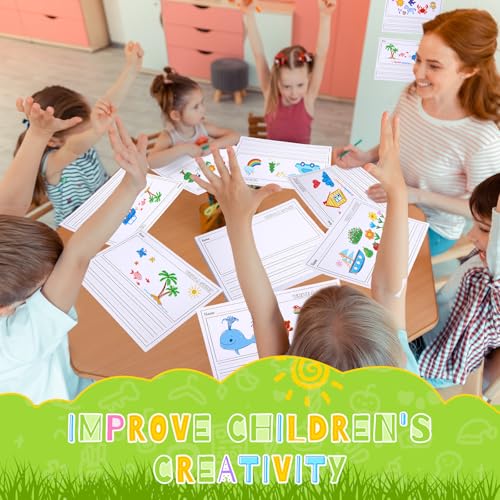 Eaasty 50 Sheets Story Writing Paper Bulk Handwriting Practice Paper for Kids Diary with Picture Story Space and Dotted Lines 11x8.5 Primary Composition Notebooks for Kindergarten Toddlers